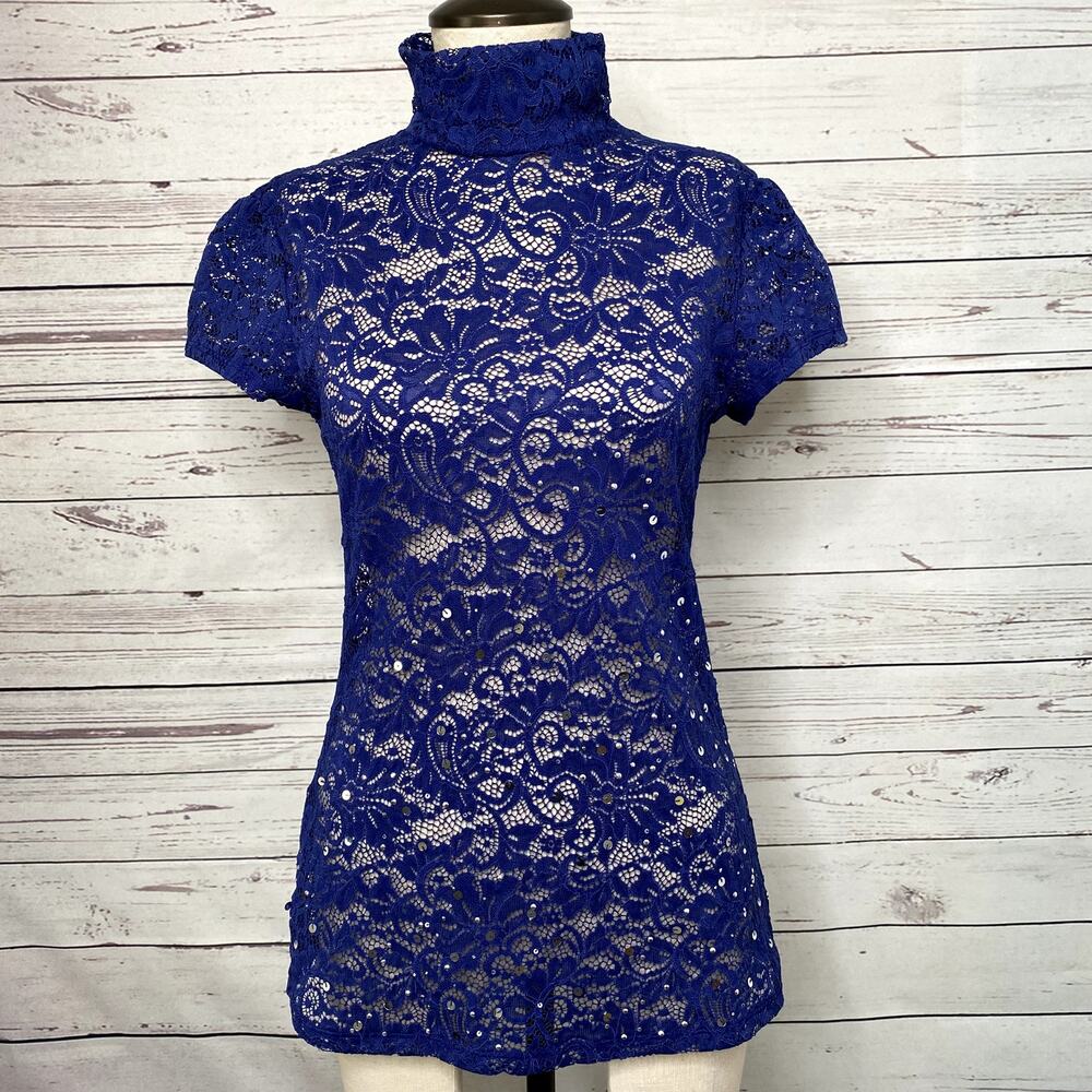 Express Lace Mock Neck Top Size M